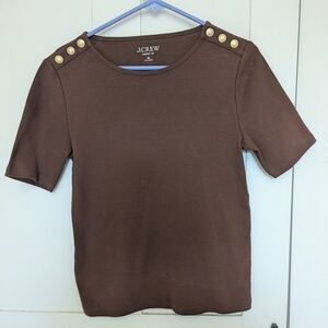 🟤 J. Crew "Perfect Fit" Womens Mocha Top M Cotton Preppy Classic Reimagined